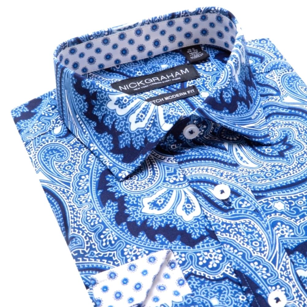 Nick Graham Printed Elaborate Paisley Dress Shirt Long Sleeve